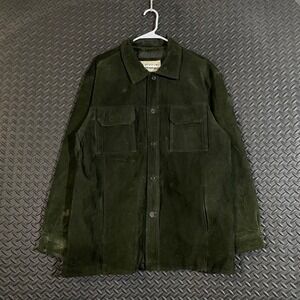 M. Julian Wilsons Leather Men's L Suede Shirt Jacket Dark Green Button Front